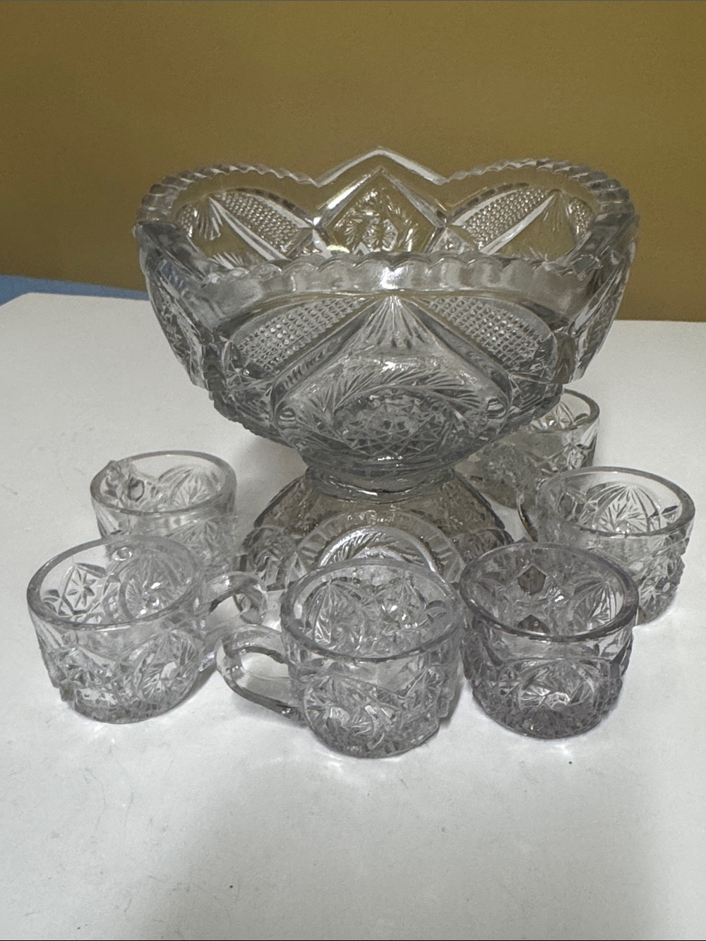 Miniature Punch Bowl Set Clear Pressed Glass EAPG Style Glassware - Picture 8 of 8